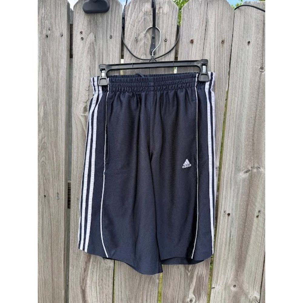 Adidas Kids Navy Blue Athletic Shorts White 3 Stripe Activewear Size XL